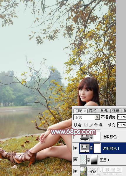 Photoshop为河边的美女增加柔和的韩系粉红色6