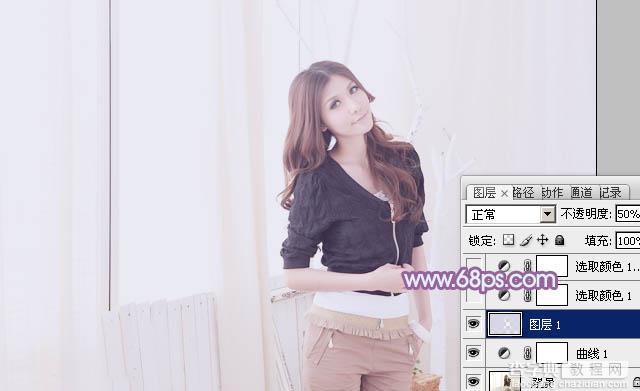 Photoshop为室内美女调制出柔和的韩系淡紫色7