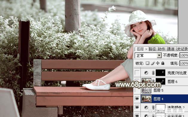 Photoshop为公园中的美女调制出怀旧的褐绿色18