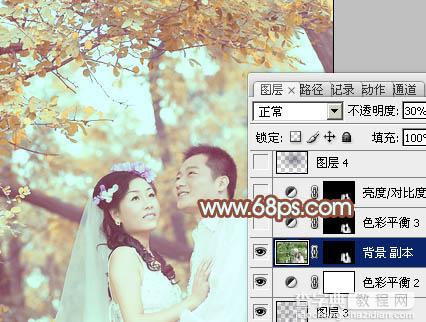 Photoshop将树林婚片增加上清爽的淡橙色效果25