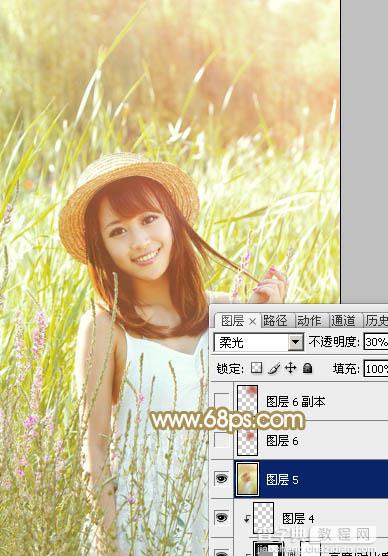 Photoshop为逆光草丛中的美女调出柔和的黄褐阳光色25