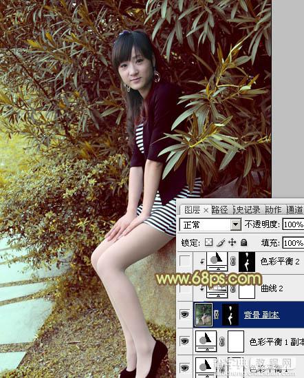 Photoshop为树林美女加上柔和的古典褐色调效果教程13