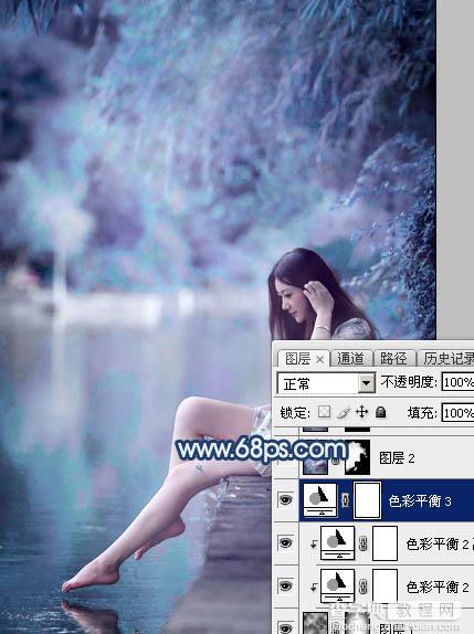 Photoshop为江景美女图片打造唯美梦幻的蓝紫色30