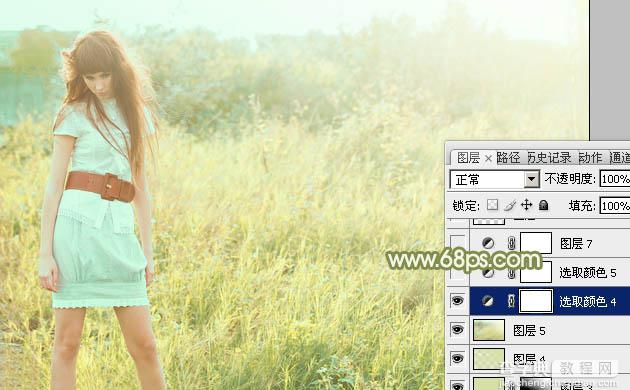 Photoshop将草地人物图片增加淡美清新的青黄色38