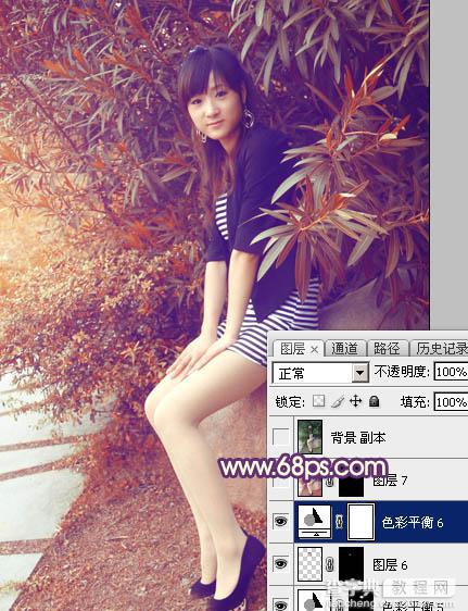 Photoshop为外景美女图片打造流行的秋季红蓝色效果47