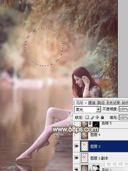Photoshop将河景美女图片打造甜美的红褐色40