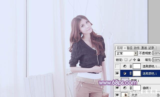 Photoshop为室内美女调制出柔和的韩系淡紫色12