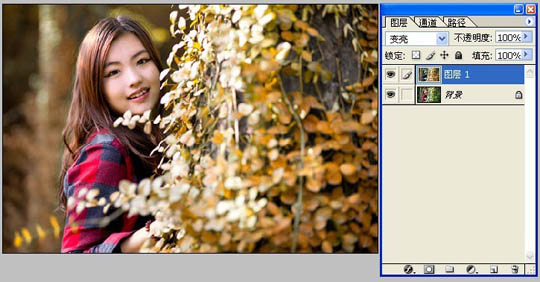 PS利用通道混合器为外景美女图片制作秋季暖色效果7