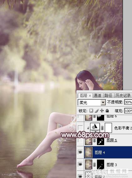 Photoshop为湖边的美女加上淡淡的粉褐色27