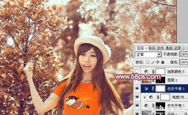 Photoshop为树林中人物图片增加鲜丽的橙褐色38