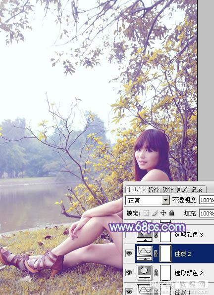 Photoshop为坐在河边的美女加上小清新的秋季橙黄色18