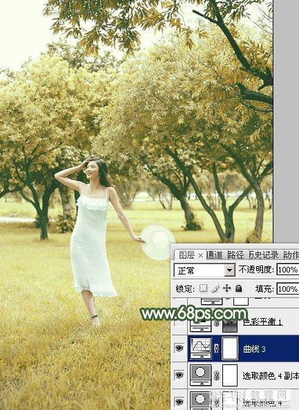 Photoshop将树景人物图片打造灿烂的黄绿色22