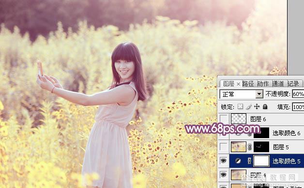 Photoshop将偏暗野花中的美女图片调制出纯美的淡黄色35