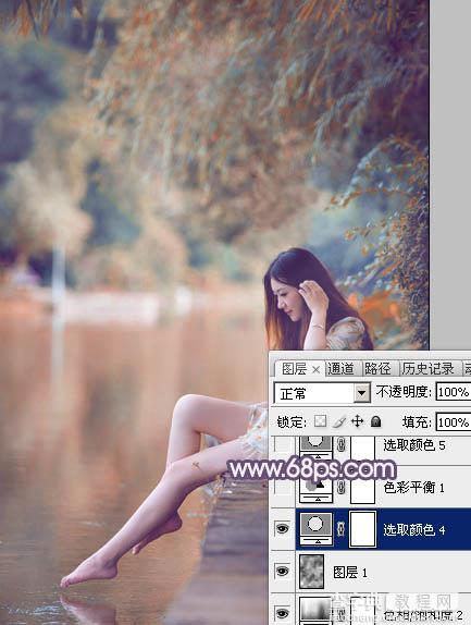 Photoshop将湖景美女图片打造出冷暖对比的冷调蓝紫色25