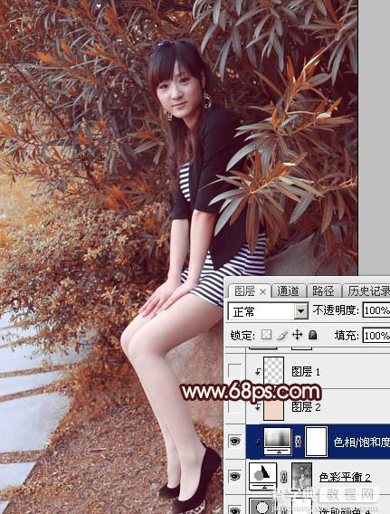 Photoshop为外景美女图片打造甜美的秋季红褐色27