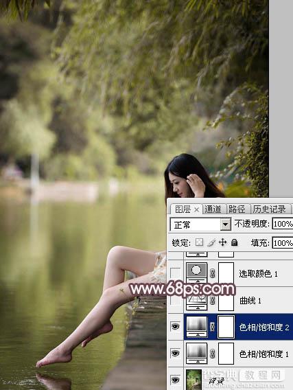 Photoshop为湖边的美女加上淡淡的粉褐色9