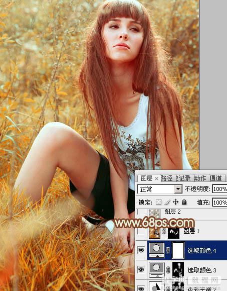 Photoshop将坐草地的美女增加上秋季橙色调31