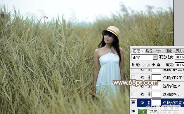 Photoshop为芦苇中的美女加上柔和的古典冷调粉褐色4