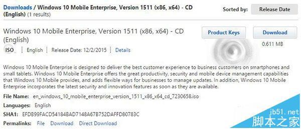 微软发布Win10 Mobile企业原版英文ISO镜像下载(86位/x64位)1
