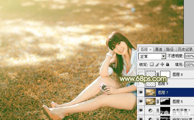 Photoshop为草地上的美女加上甜美的深秋黄褐色34