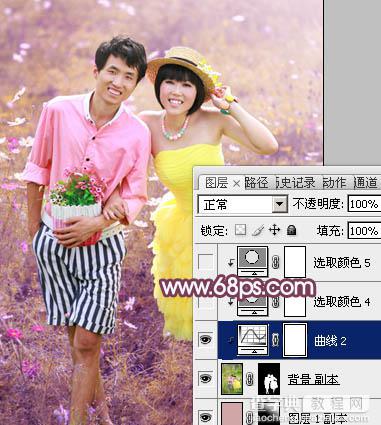 Photoshop为草地情侣调制出朦胧的粉紫色27