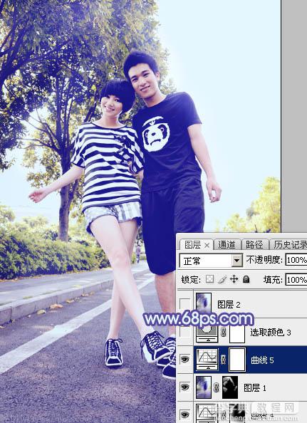 Photoshop为街道情侣图片增加梦幻的蓝色调37