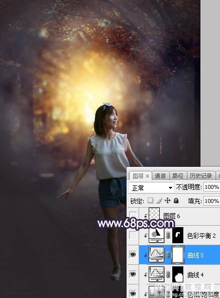 Photoshop将树林人物图片打造出唯美的秋季金色透光效果28