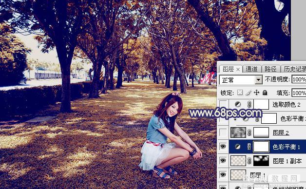 Photoshop将树荫下的美女调制出秋季阳光色效果17