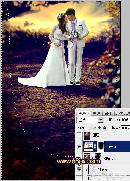 Photoshop制作唯美的霞光草地婚片40