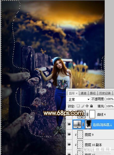 Photoshop调制出高对比暗调霞光木篱边的人物图片45