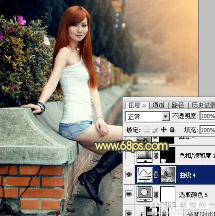 Photoshop为路边的美女加上暗调青黄色霞光色42