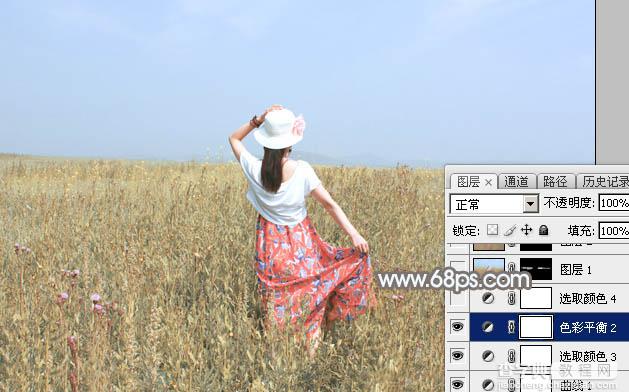 Photoshop将草原上的人物调制出清爽的韩系蓝黄色27