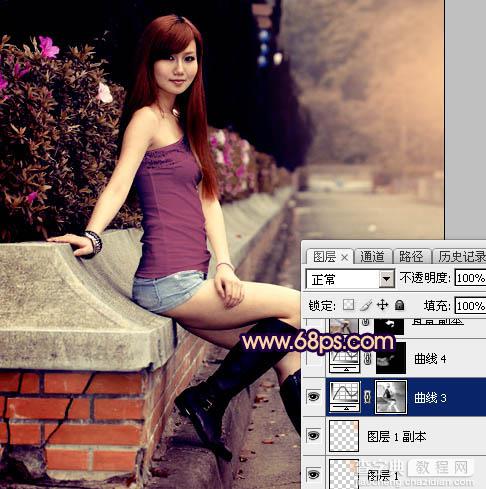Photoshop为景区美女更换衣服颜色增加昏暗的高对比晨曦色36