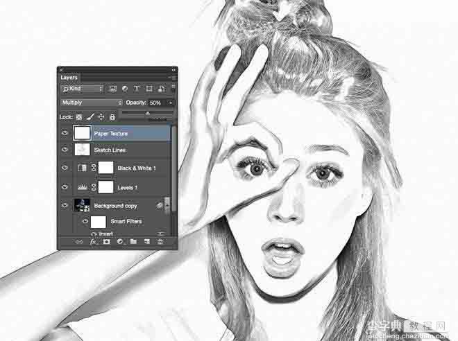 Photoshop制作将一幅美女照打造成黑白风格的铅笔画效果12