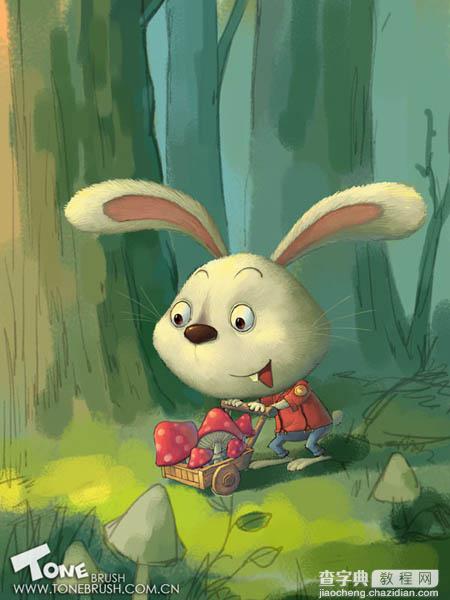 photoshop 鼠绘卡通在森林里采蘑菇的小兔子15