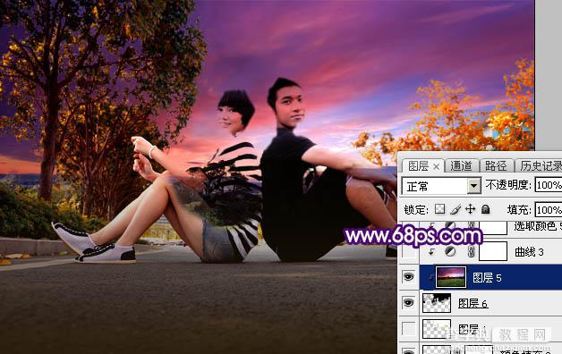 Photoshop为街拍情侣加上昏暗的晨曦色24