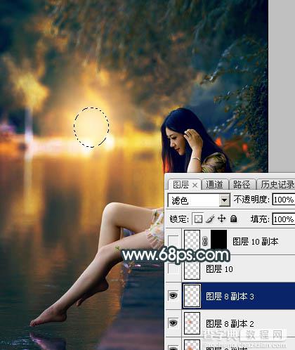 Photoshop将水景人物图片打造高对比的暗调黄褐色效果50