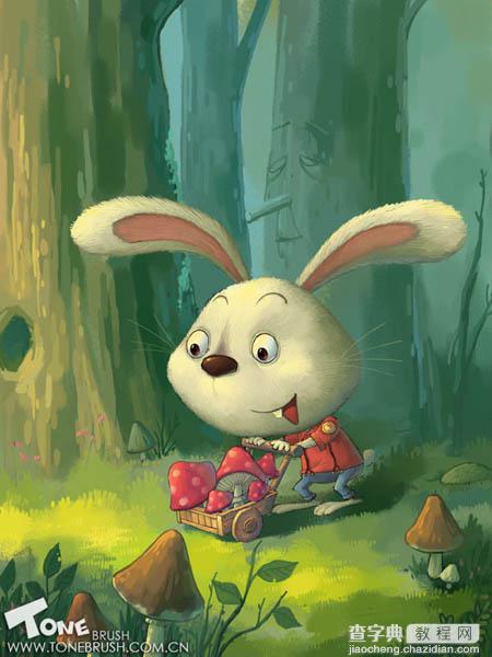 photoshop 鼠绘卡通在森林里采蘑菇的小兔子21