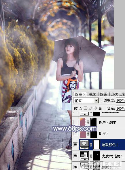 Photoshop为打伞的外景美女调制出梦幻浓厚的秋季橙红色30
