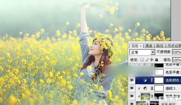 Photoshop调出甜美的淡绿色油菜花人物图片教程32