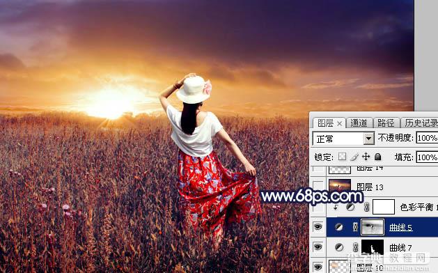 Photoshop将草原人物图片增加大气的霞光效果39