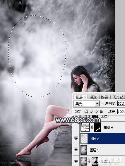 Photoshop使用图层样式打造唯美的古典淡蓝色树林人物图片26