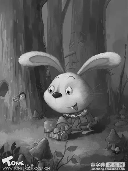 photoshop 鼠绘卡通在森林里采蘑菇的小兔子30
