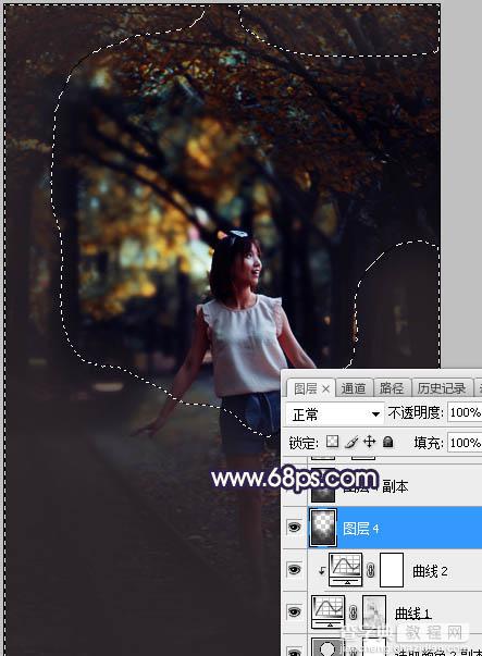 Photoshop将树林人物图片打造出唯美的秋季金色透光效果15