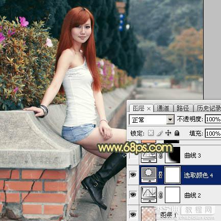 Photoshop为路边的美女加上暗调青黄色霞光色29