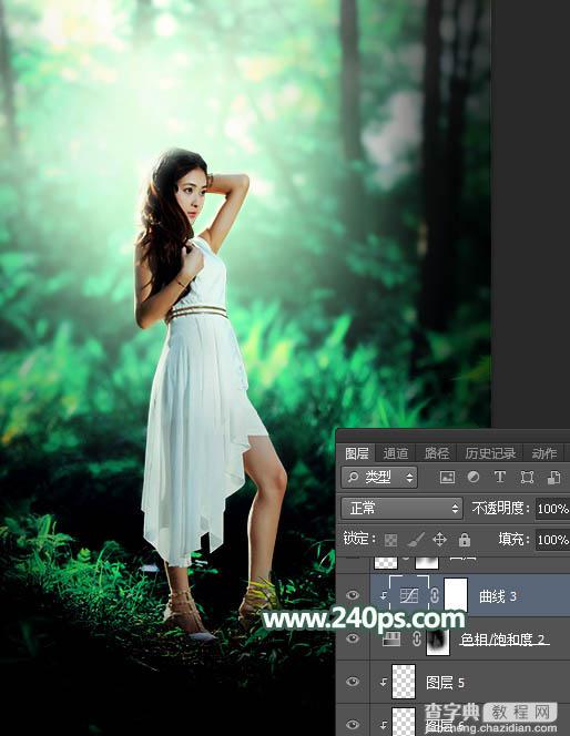 Photoshop将树景人物图片打造唯美的青绿色特效40