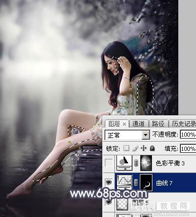 Photoshop为湖边人物图片加上唯美的中性暗蓝色效果教程46