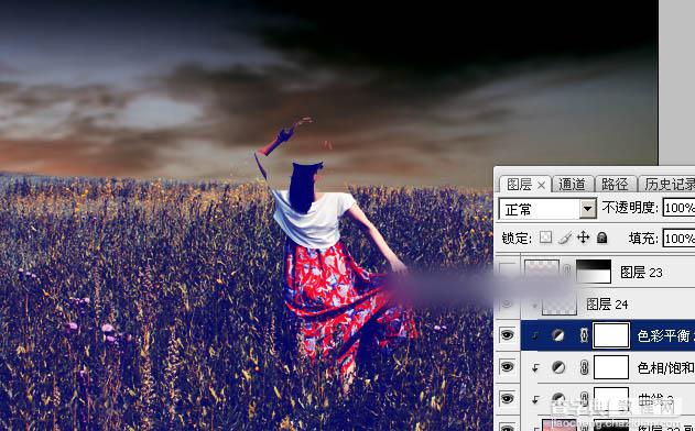 Photoshop调出偏暖的蓝褐色草原人物图片教程40