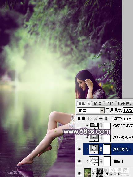 Photoshop使用调色与渲染工具打造出梦幻的绿紫色水景人物图片33