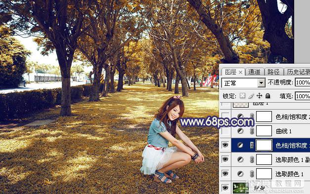 Photoshop将树荫下的美女调制出秋季阳光色效果10
